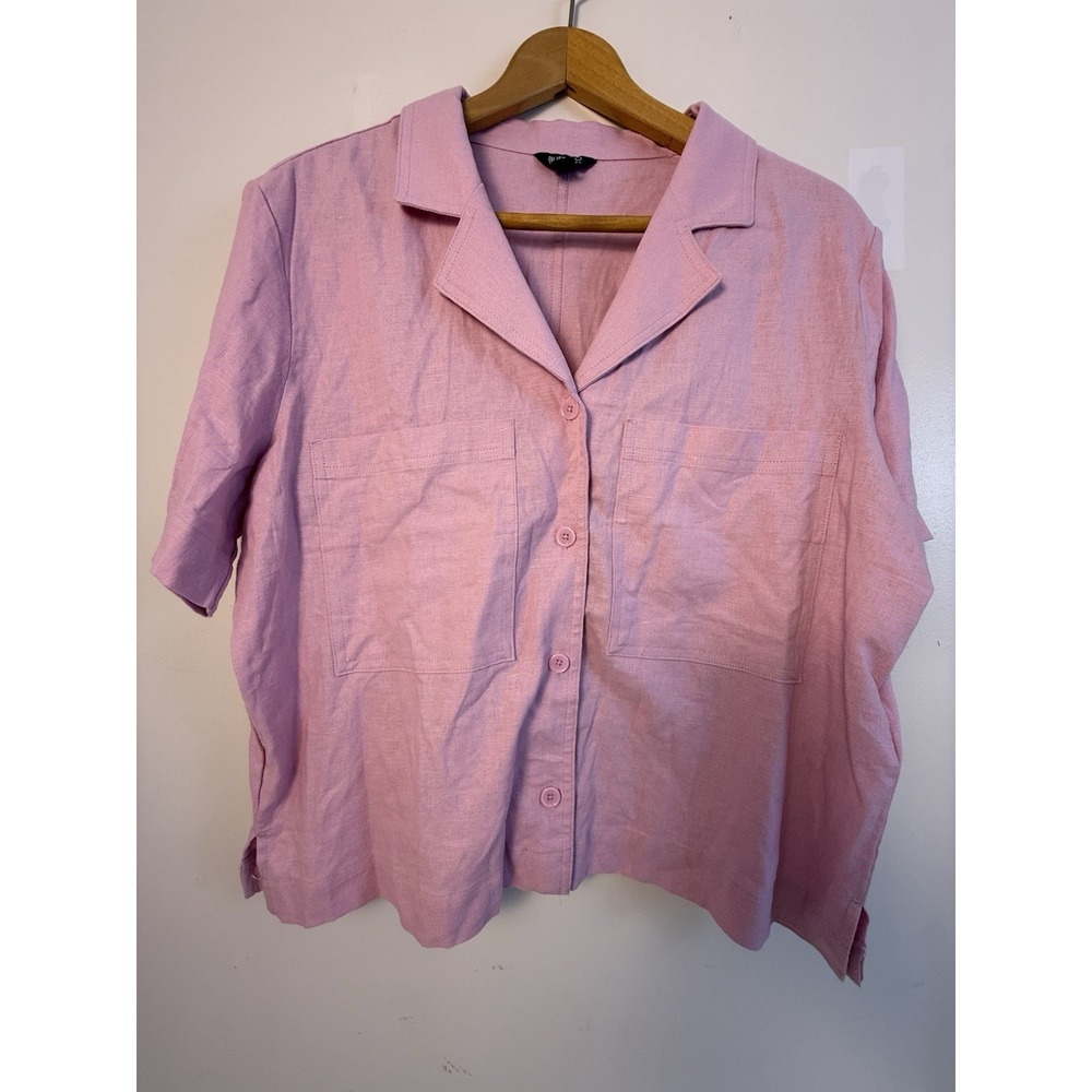 Buffalo David Bitton Pink Linen Blend Button Front Shirt Camp Coastal Summer L